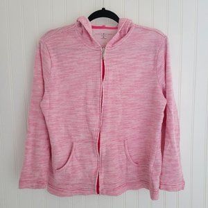 Karen Scott sport pink and white striped zip hoodie